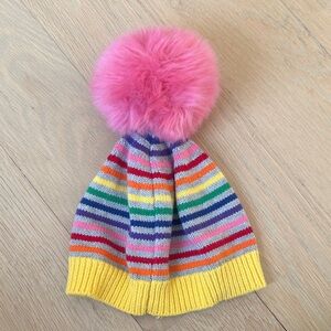 Hanna Andersson Multicolor Striped Beanie with Pink Pom Pom